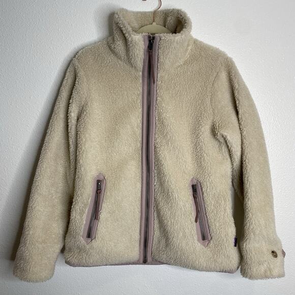 Patagonia Divided Sky Teddy Bear Pile Fleece Beige Full Zip Warm Cozy Jacket M - Picture 1 of 9